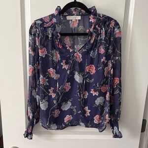 LOFT Floral Ruffle Tie-Front Blouse